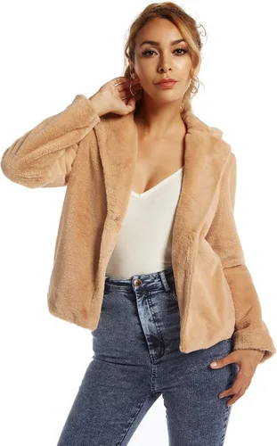 Vista 2 de Chaqueta de piel sintética para mujer, primavera, otoño, manga larga, suave, cómoda, abrigos para exteriores