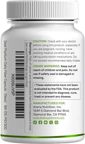 Vista 7 de Cáscara de psyllium 1500mg por porción, 300 cápsulas – Suplemento de fibra 3 en 1 con complejo de inulina y acacia – Fibra soluble natural, apoya
