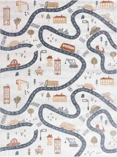 Vista 17 de Hauteloom Olwen - Alfombra lavable a máquina, para habitación de niños, guardería, sala de juegos, carretera, vehículos de construcción, color gris