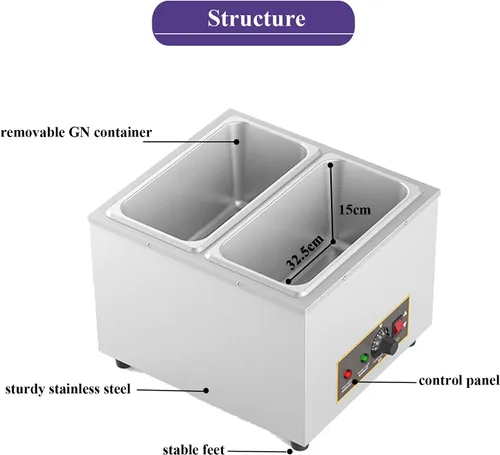 Vista 9 de Olla para derretir chocolate con capacidad de 12 litros de capacidad, máquina calentadora de chocolate eléctrica con tanque Bain Marie (plata
