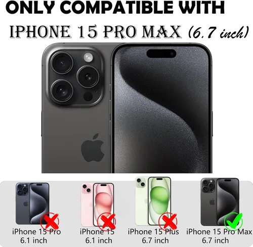 Vista 7 de Funda para iPhone 15 Pro Max con 2 protectores de pantalla, protección contra caídas a prueba de golpes, cuerpo completo, resistente, 3 capas, Negro