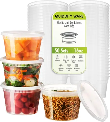 Vista 8 de Recipientes de 8 onzas con tapas a prueba de fugas, paquete de 50 recipientes de plástico transparente sin BPA para almacenamiento de alimentos