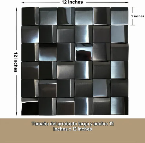 Vista 3 de 5 Láminas de Azulejos Negros de Metal Mosaico para Pared Backsplash Paneles de Pared 3D [5 Pies Cuadrados]