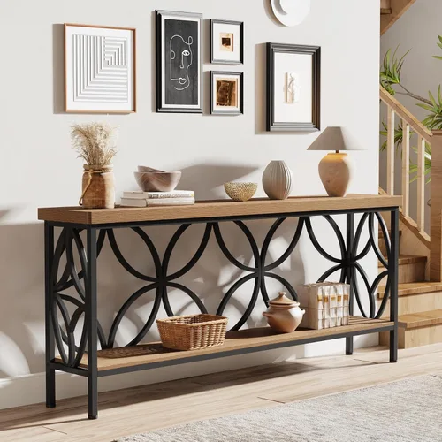 Vista 5 de Tribesigns - Mesa de sofá estrecha de 70.9 pulgadas, mesa larga de estilo granja detrás del sofá, mesa consola de entrada con almacenamiento