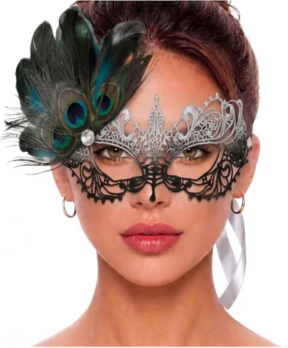 Vista 80 de Masquerade Mask For Women Lace Masquerade Mask for Masquerade Party, Proms, Venetian Party, Mardi Gras, Halloween & Cosplay Ana Bg Pluma de Pavo Real