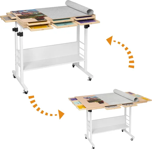 Vista 9 de Tektalk Tabla de rompecabezas plegable de 2000 piezas con ajuste de altura, mesa de rompecabezas con 2 cubiertas de fieltro y 8 bandejas/cajones