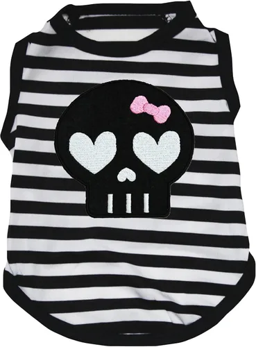 Vista 12 de Petitebella Camisa negra para perro con cara de calavera (huesos, XS)