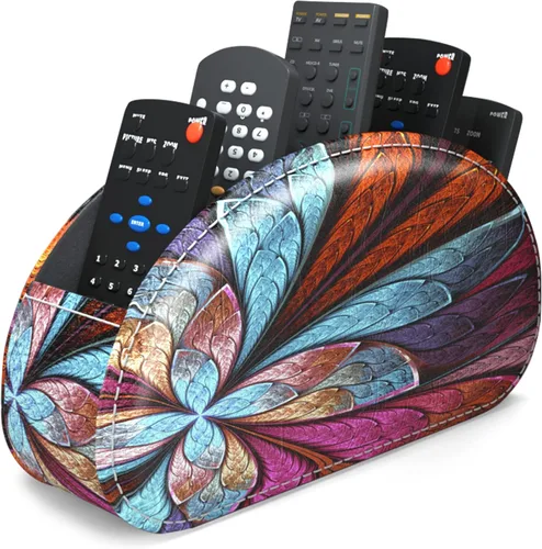 Vista 19 de QIELIZI Soporte para control remoto, organizador de escritorio de piel sintética con 5 compartimentos espaciosos para controles remotos de TV
