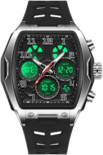 Vista 2 de FANMIS Reloj para hombre de moda hueco único rectángulo reloj de pulsera impermeable deportivo digital analógico doble pantalla cronómetro punk