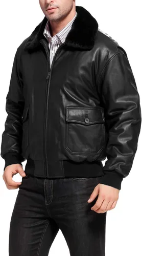 Vista 2 de Landing Leathers Chaqueta bomber de cuero de cabra G-1 azul marino para hombre (también disponible en tallas grandes y altas)