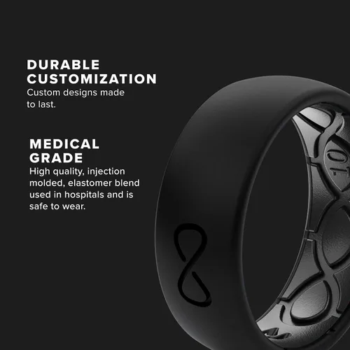 Vista 3 de Groove Life - Anillo de boda de goma transpirable para hombres, de silicona sólida, gran cobertura, diseño único, anillo de ajuste cómodo