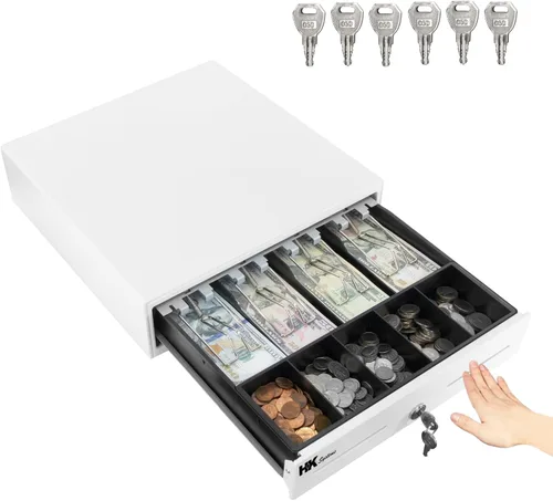 Vista 11 de HK SYSTEMS Cajón manual resistente de 13 pulgadas con 4 billes/5 monedas, hasta extraíble, dos ranuras mediales, color negro