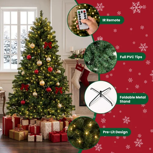 Vista 2 de Árbol de Navidad artificial de 7.5 pies, 1203 puntas de PVC