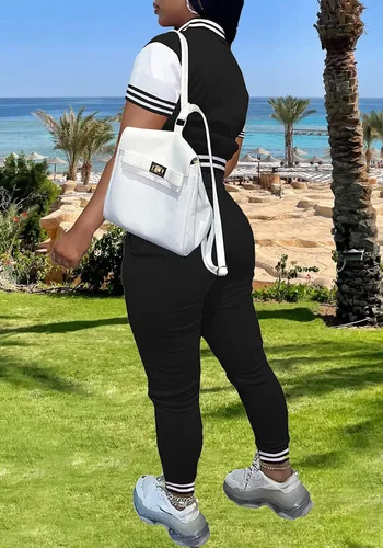 Vista 3 de Conjunto de 2 piezas para mujer, de manga larga, chaqueta de béisbol, pantalones deportivos con botones