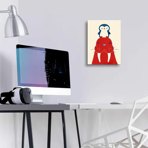 Vista 4 de Epic Art 'Pingüino y morsa' de Jay Fleck, arte de pared de vidrio acrílico, 12 x 16 pulgadas