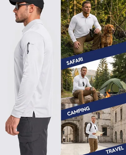 Vista 6 de Haimont Men's Long Sleeve Quick-Dry Performance Polo Shirt 3-Manga larga.