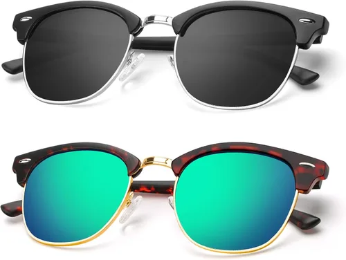 Vista 55 de KALIYADI Gafas de sol polarizadas para hombres y mujeres, marco semi sin montura, para conducir con bloqueo UV A01-(1 Pack) Tortuga Mate G15