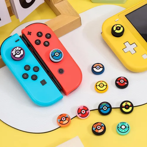Vista 7 de DLseego PK Balls - 4 tapas de agarre para el pulgar regular NS SwitchSwitch LiteSwitch OLED, Pika Joy Con controlador de joystick cubierta