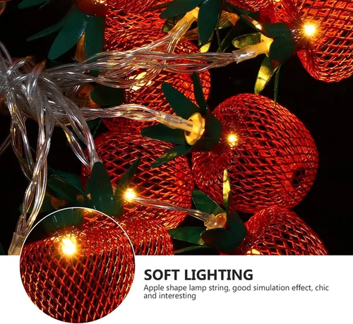 Vista 7 de Cadena de luces de malla metálica con forma de fruta de manzana de hierro de 6.6 ft, 6.6 pies, funciona con pilas, lámpara parpadeante para 2M 10LED