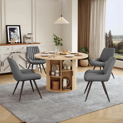Vista 158 de Miereirl Moderno juego de comedor de 5 piezas para mesa redonda de madera de 4,31.5 pulgadas con estante de almacenamiento semiabierto y puerta