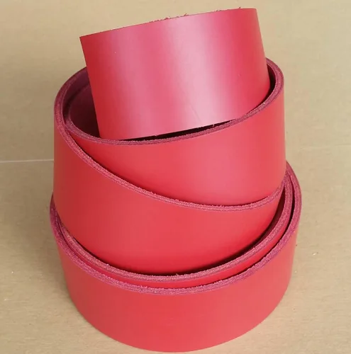 Vista 4 de 2 inch rojo tira de piel 8 – 9 onzas (3.2 – 3.6 MM) – Latigo tiras de piel hasta 96 inch de largo fabricado en Estados Unidos por pitka piel
