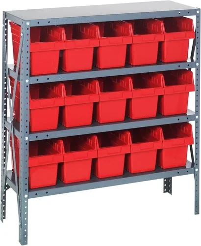 Vista 315 de Quantum QSBU-245BK Heavy Duty Shelving Unit with (7) Shelves and (24) QUS245 Black Bins for Garage Warehouse Storage Distribution 400 lb Load
