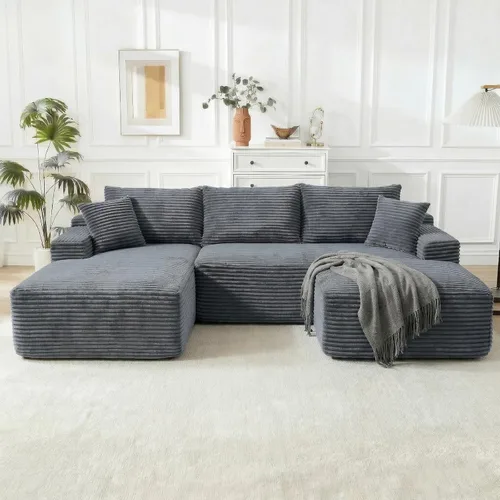Vista 25 de Sofá modular Cloud de 108 pulgadas, moderno sofá deshuesado con otomana móvil, sofá modular de asiento profundo, sofás esquineros de pana para sala