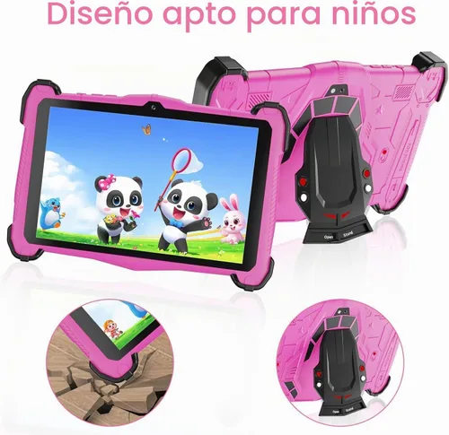 Vista 7 de Fivahiva Tableta para niños de 7 pulgadas, tableta Android 14 para niños, Octa-Core, 10 GB de RAM +64 GB de ROM 512 GB expandir, cámara dual Rosa