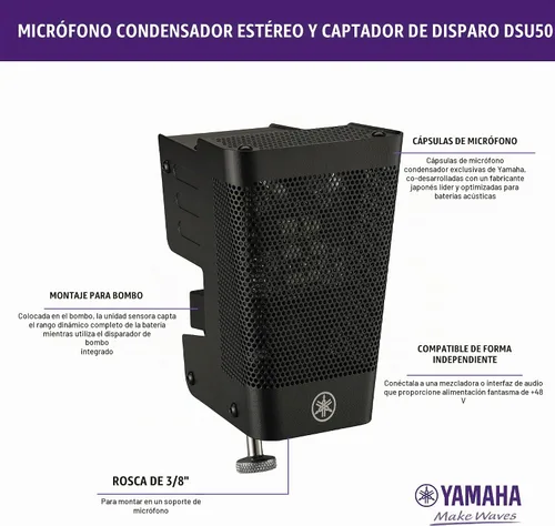 Vista 12 de Yamaha EAD50 Sistema de micrófono de tambor acústico electrónico avanzado con micrófono de condensador estéreo DSU50 y pastilla de gatillo