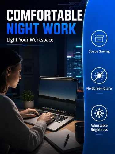 Vista 5 de Barra de luz para monitor de laptop, lámpara LED de lectura electrónica USB, 3 temperaturas de color ajustables, 10 niveles de brillo de atenuación