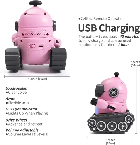 Vista 13 de GILOBABY Juguetes robóticos para niños, robot recargable de control remoto para niños, robots RC programables con ojos LED, cabeza y brazos