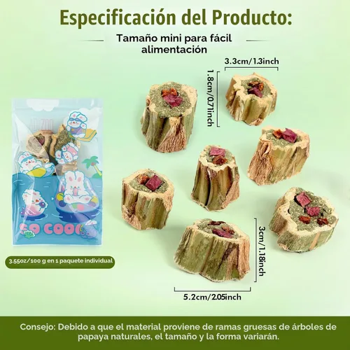 Vista 2 de Abizoo Juguetes masticables de conejo para conejo, madera de papaya natural, golosinas masticables con heno de alfalfa orgánica, zanahoria seca