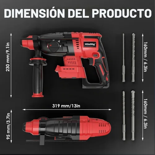 Vista 8 de MtiolHig Taladro de martillo giratorio inalámbrico compatible con batería Milwaukee de 18 V, taladro de martillo SDS-Plus sin escobillas