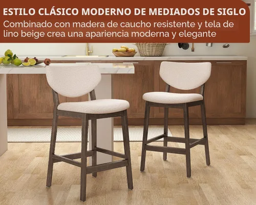 Vista 5 de PrimeZone - Juego de 2 taburetes de bar de cocina de 26 pulgadas, nogal y beige