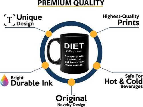Vista 3 de Taza de café dietista de 11 onzas, color negro, con texto en inglés «Always Starts Tomorrow», dietista nutricionista, nutricionista registrado
