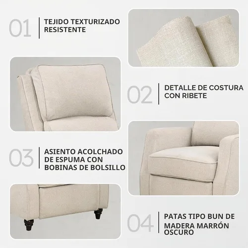 Vista 3 de Lexicon Silla Reclinable con Respaldo Empujable para Sala de Estar, Silla de Sofá Reclinable, Sillón Reclinable Moderno, Asiento Reclinable de Tela