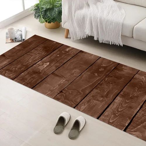 Vista 31 de GUBIYU Juego de 2 alfombras y tapetes de cocina de madera campestre, lavables, rústicas, tablones de madera marrón, alfombras de baño