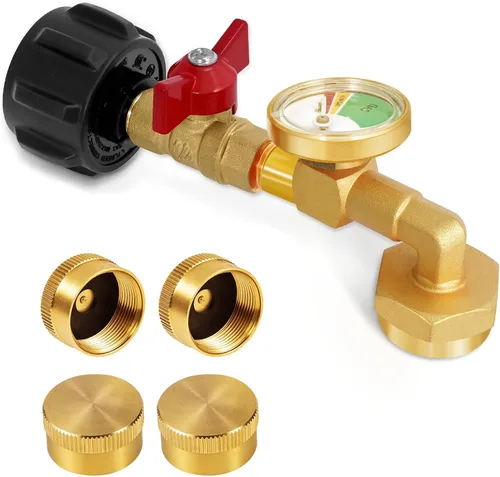 Vista 7 de Adaptador de recarga de propano para tanques de 1 libra, adaptador de codo de recarga de propano con válvula y manómetro, adaptador de propano