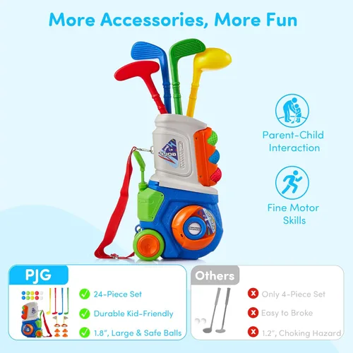 Vista 2 de PJG Juego de golf para niños pequeños, palos de golf de plástico para niños de 1, 2, 3, 4, 5 años con 4 palos de golf y 10 pelotas, juguetes de golf