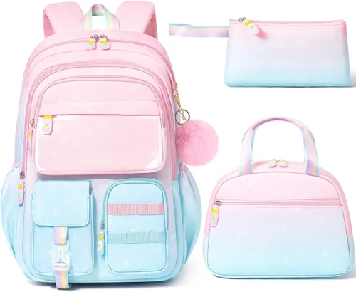 Vista 12 de Fimibuke Mochilas infantiles para niñas, juego de 4 bolsas para libros para Verde menta