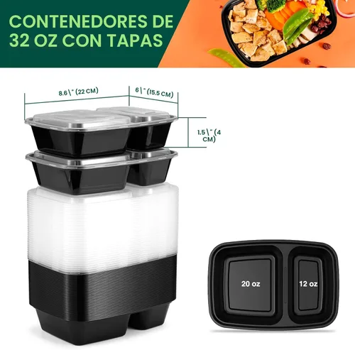 Vista 3 de Glotoch - Paquete de 10 recipientes de 32 onzas para preparación de comidas reutilizables, aptos para microondas, extra grandes y gruesos con tapas