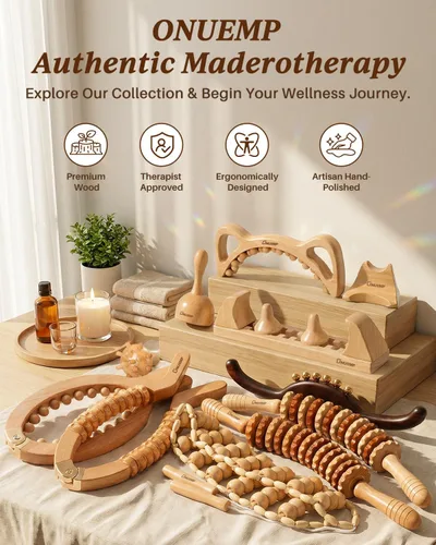 Vista 7 de ONUEMP - 2 unidades de cuerda de rodillo de masaje de madera para fascias y masaje de espalda Wood Therapy Massage Tools Maderoterapia Kit