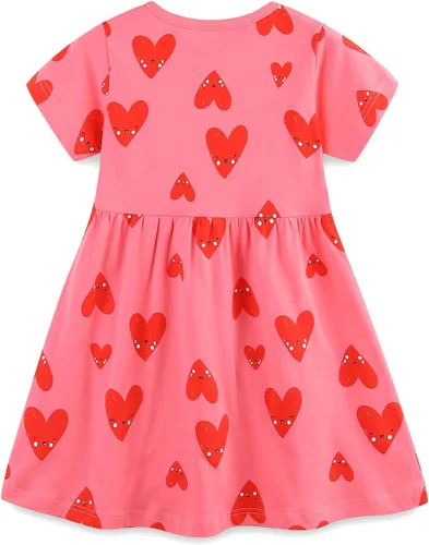 Vista 2 de Bumeex - Vestidos de verano para niñas pequeñas, de algodón, estampado de caricatura, manga corta, vestidos casuales para niñas, vestidos de sol