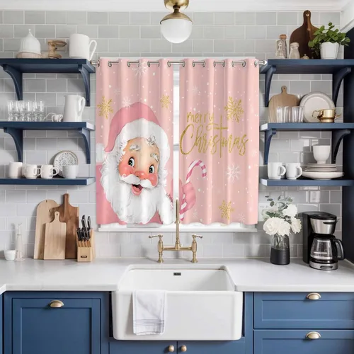 Vista 90 de Libaoge Cortinas de Navidad para cocina, dormitorio, juego de 2 paneles, diseño de muñeco de nieve de Navidad, cortinas de invierno con copos