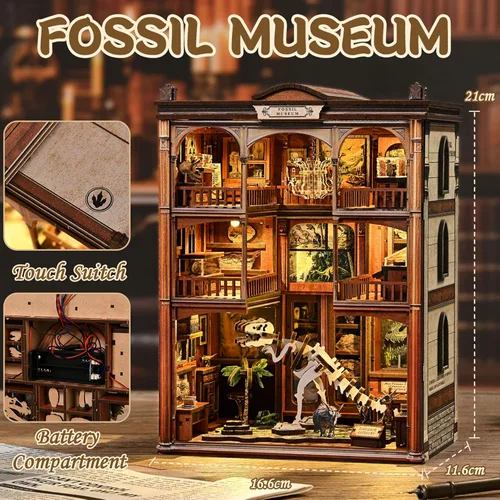 Vista 4 de ISSEVE Kits de rincón de libros para adultos, kit de bricolaje para casa de muñecas en miniatura, rompecabezas de madera 3D, construcción de modelos