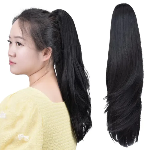 Vista 40 de Cola de caballo con clip, color castaño rojizo, ondulado de 10 pulgadas, extensión de cola de caballo de 3.3 onzas, extensiones de cabello sintético
