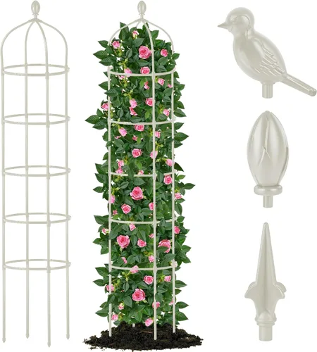 Vista 9 de Enrejado de obelisco de jardín para plantas trepadoras al aire libre, 6 pies, rosal, enrejado redondo para macetas, enrejado de flores de metal a