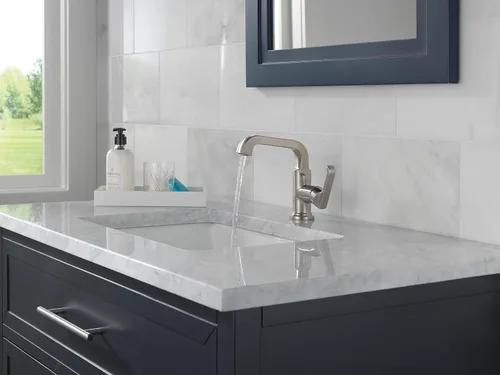 Vista 8 de Delta Faucet Tetra - Grifo de baño de un solo agujero negro mate, grifo de baño de una sola manija, grifo de lavabo de baño, tecnología de sello