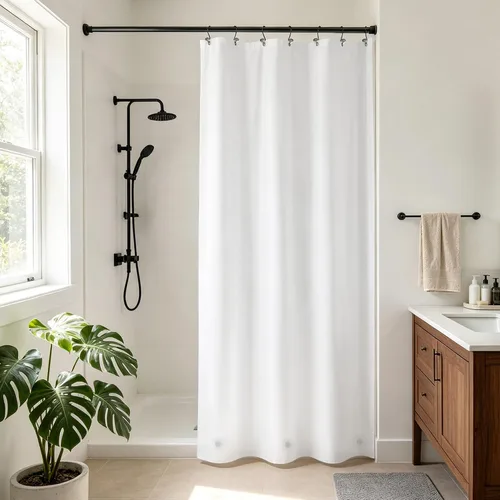 Vista 97 de Barossa Design - Forro de cortina estrecho de PEVA para ducha, con 3 imanes, impermeable, para cabina de baño pequeña, sin PVC, ojales metálicos