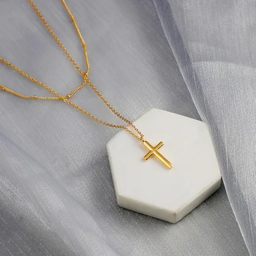 Vista 21 de Fettero - Collar con dije de cruz de fe, chapado en oro de 14 K, cadena fina, minimalista, simple, pequeña, para oración, regalo de joyería religiosa